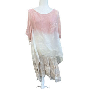 Lola Pink Lace Trim Ombra midi Cocktail Dress Silk Italy Size S/M A000260